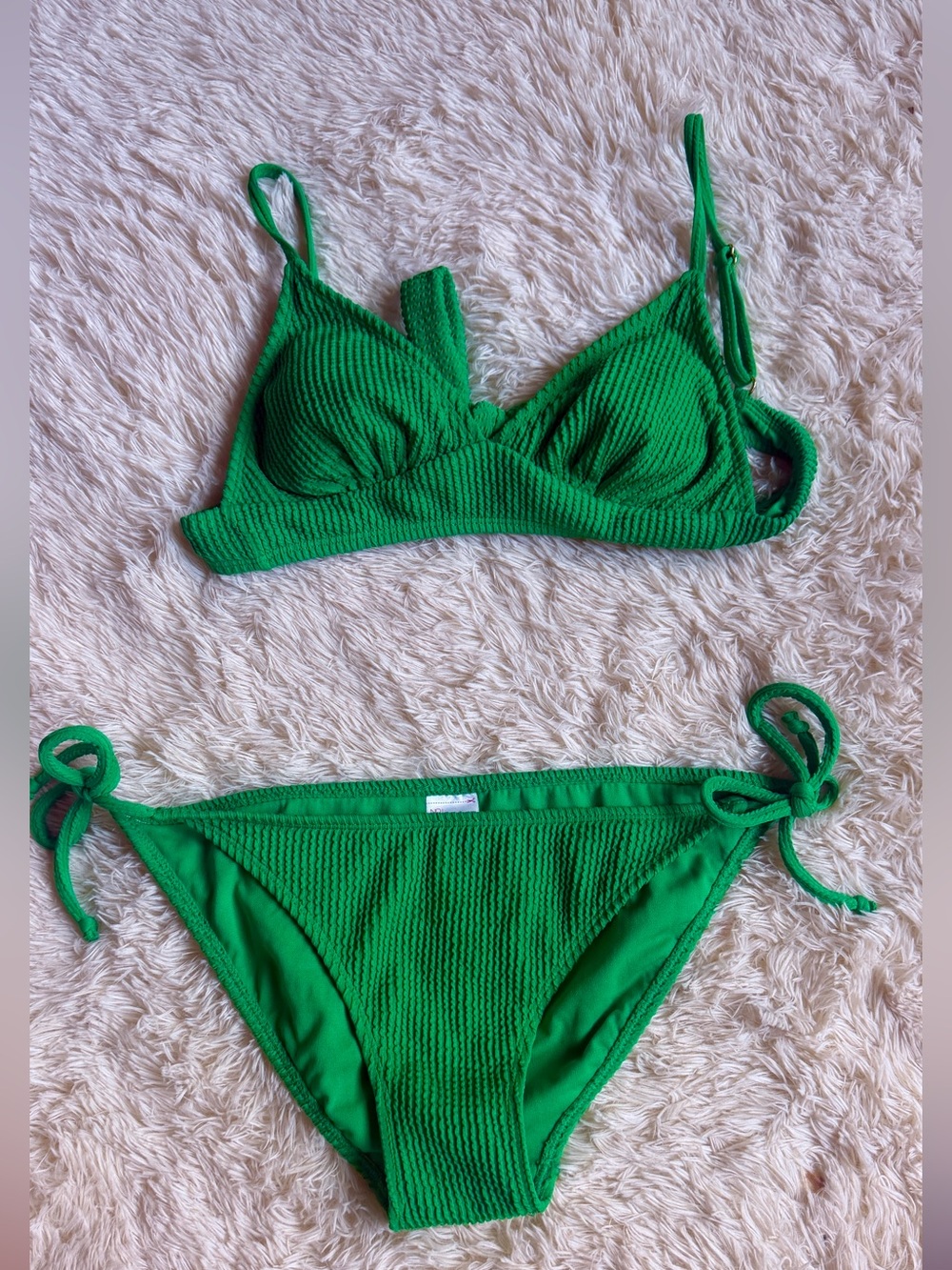 No Boundaries Green Ribbed Bikini Set